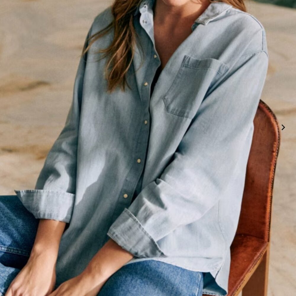 Sezane Max Shirt, Very Light Denim, 36 (US S/4), Oversized
